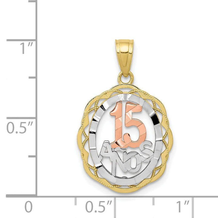 10K Two Tone Gold Anos 15 Oval Shape Pendant