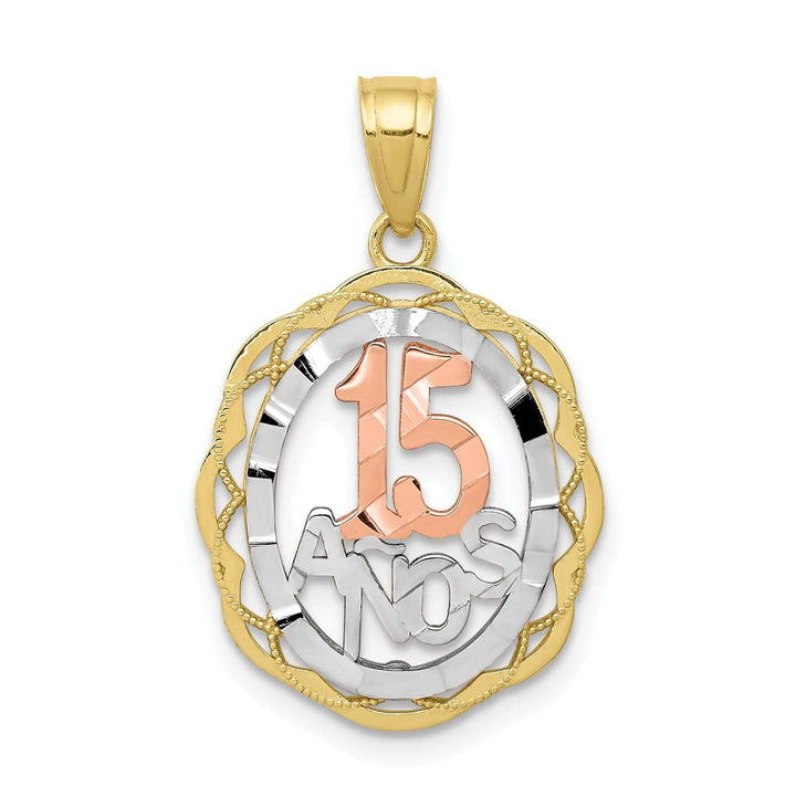 10K Two Tone Gold Anos 15 Oval Shape Pendant