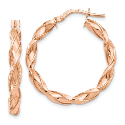 10K Rose Gold Polished Finish Twisted Hoop Earrings