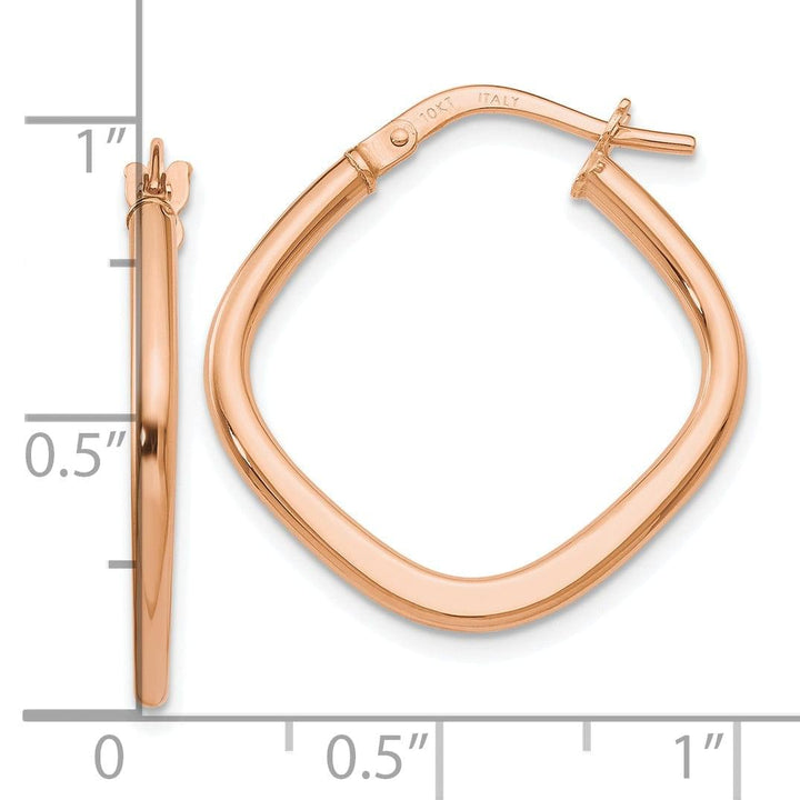 10k Rose Gold Polished Finish Square Hoop Earrings