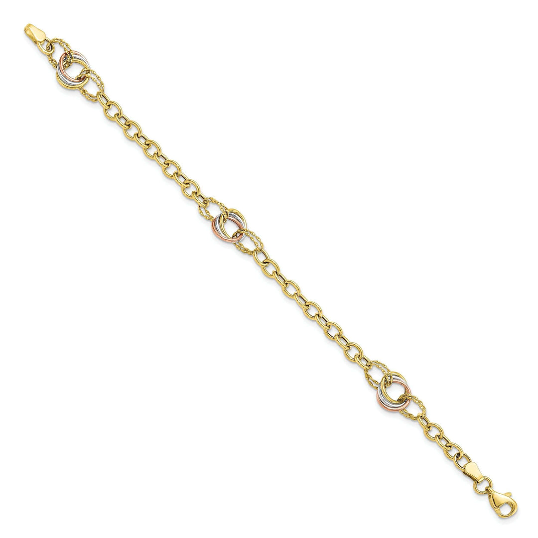 10k Tri-color Gold Polished Fancy Link Bracelet