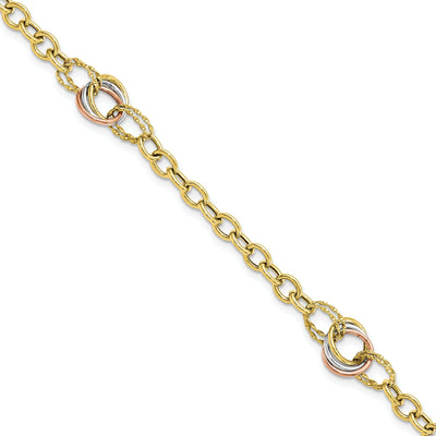 10k Tri-color Gold Polished Fancy Link Bracelet