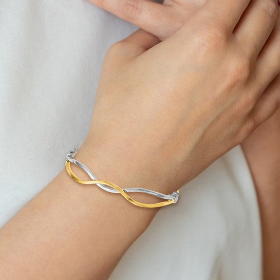 10k Two Tone Gold Polish Twisted Bangle Bracelet