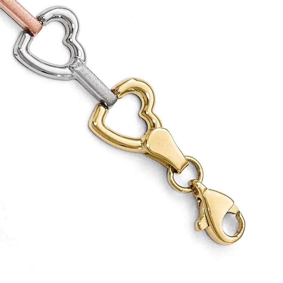 10k Tri Color Gold Heart Bracelet
