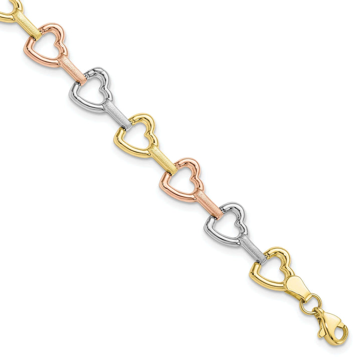 10k Tri Color Gold Heart Bracelet
