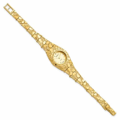 10k Yellow Gold Ladies Circular Dial Face Nugget Watch