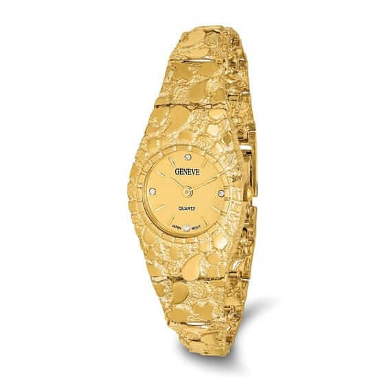 10k Yellow Gold Ladies Circular Dial Face Nugget Watch