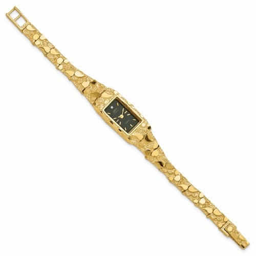 10k Yellow Gold Ladies Rectangular Face Nugget Watch