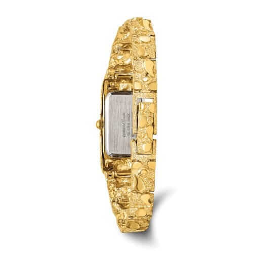 10k Yellow Gold Ladies Rectangular Face Nugget Watch