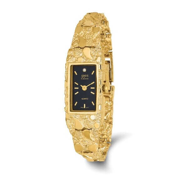 10k Yellow Gold Ladies Rectangular Face Nugget Watch