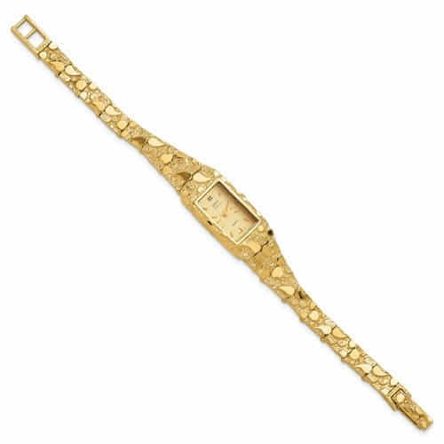 10k Yellow Gold Ladies Rectangular Face Nugget Watch