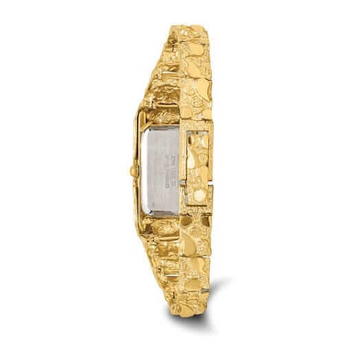 10k Yellow Gold Ladies Rectangular Face Nugget Watch