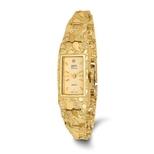 10k Yellow Gold Ladies Rectangular Face Nugget Watch