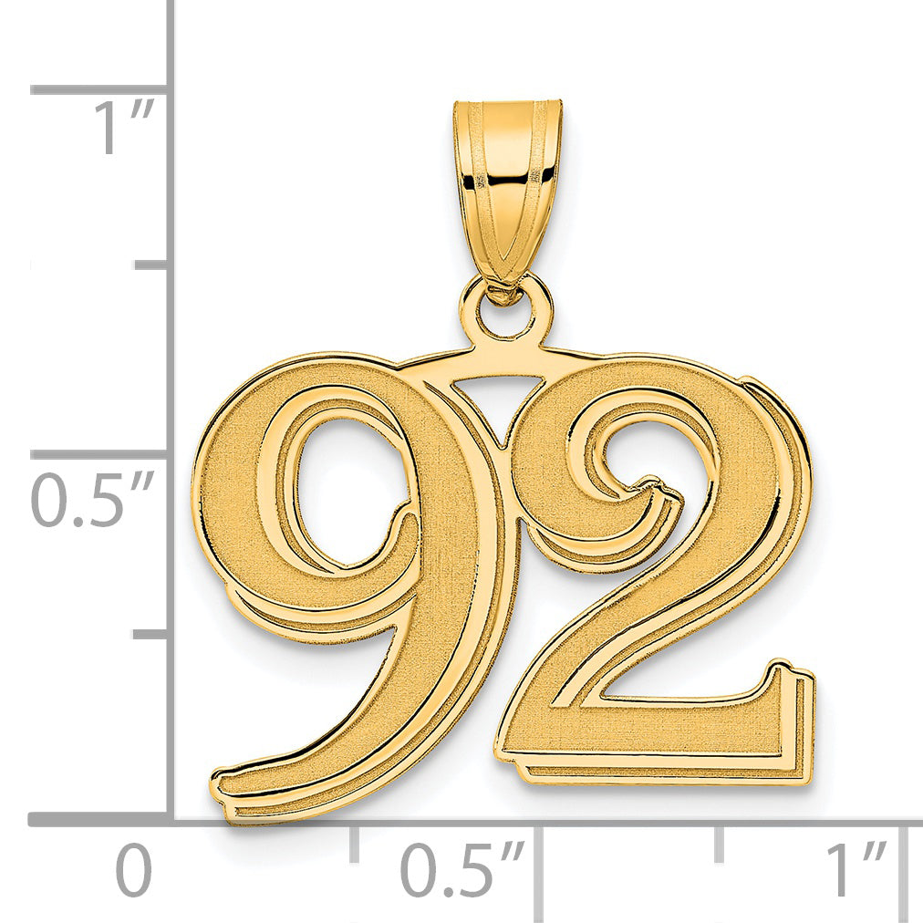 14k Yellow Gold Polished Etched Number 92 Pendant