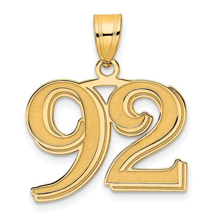 14k Yellow Gold Polished Etched Number 92 Pendant