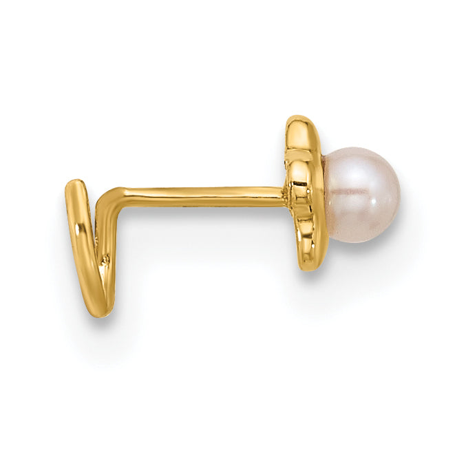 14k Yellow Gold  22 Gauge Flower Freshwater Pearl Nose Ring