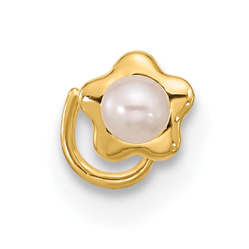 14k Yellow Gold  22 Gauge Flower Freshwater Pearl Nose Ring