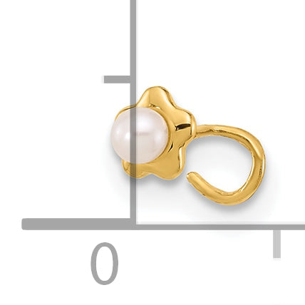 14k Yellow Gold  22 Gauge Flower Freshwater Pearl Nose Ring