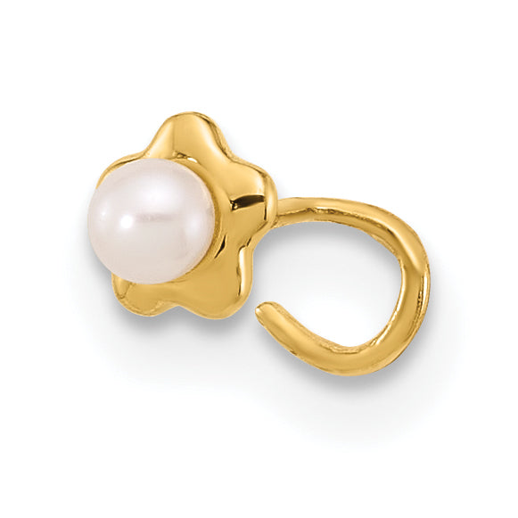 14k Yellow Gold  22 Gauge Flower Freshwater Pearl Nose Ring