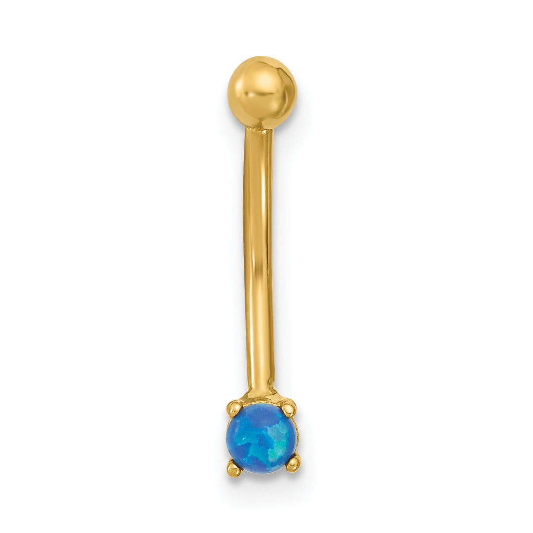 14K Yellow Gold 16 Gauge Blue CZ Eyebrow Ring Body Jewelry