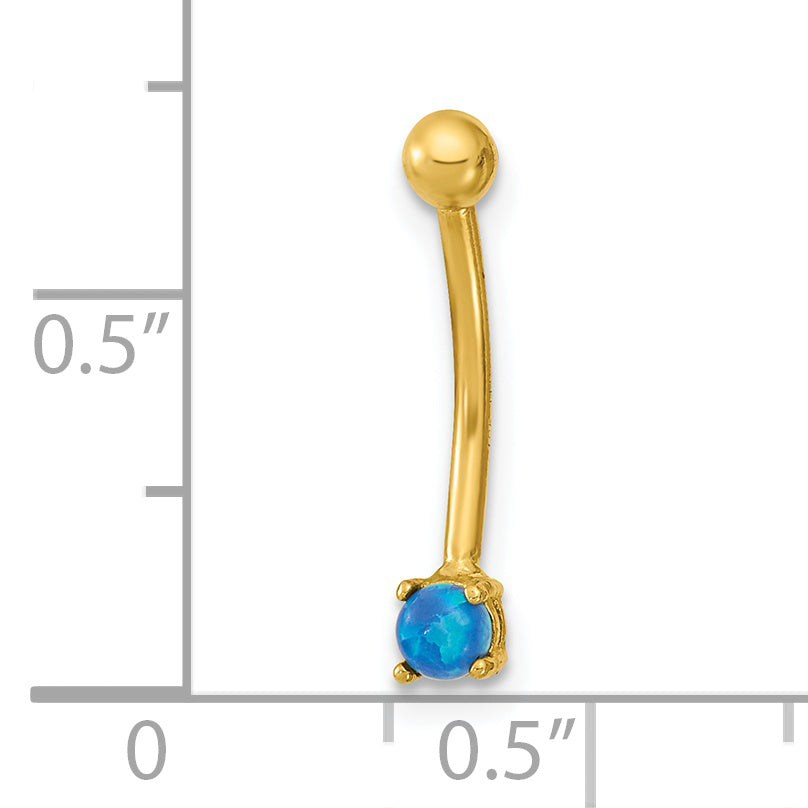 14K Yellow Gold 16 Gauge Blue CZ Eyebrow Ring Body Jewelry