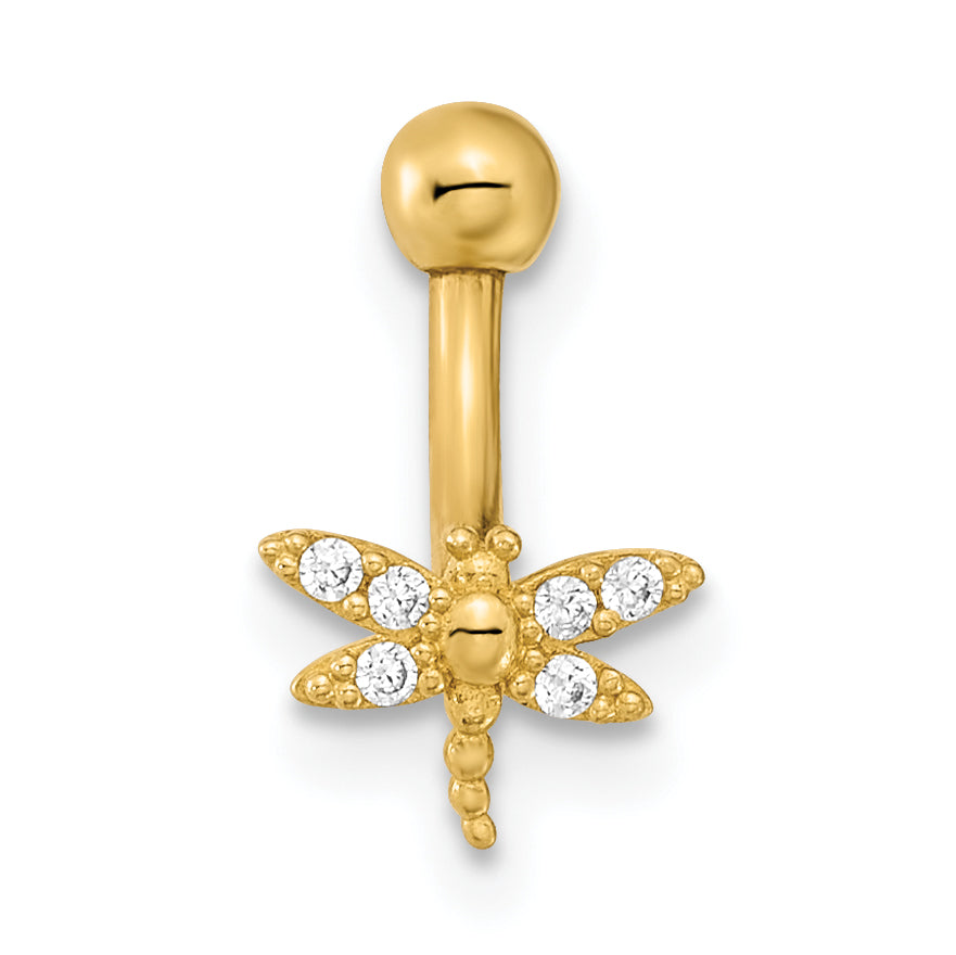 14K Yellow Gold  14 Gauge Dragonfly CZ Eyebrow Ring Body Jewelry