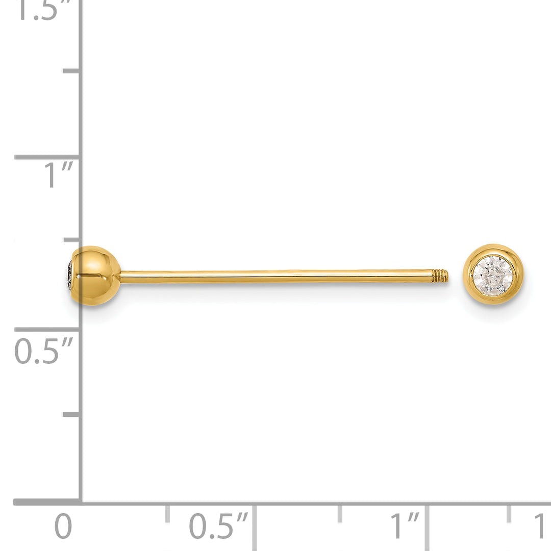 14k  Yellow Gold 18 Gauge Polished CZ eyebrow Body Jewelry