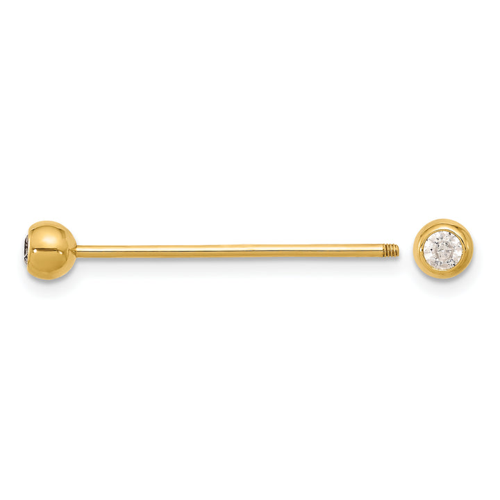 14k  Yellow Gold 18 Gauge Polished CZ eyebrow Body Jewelry