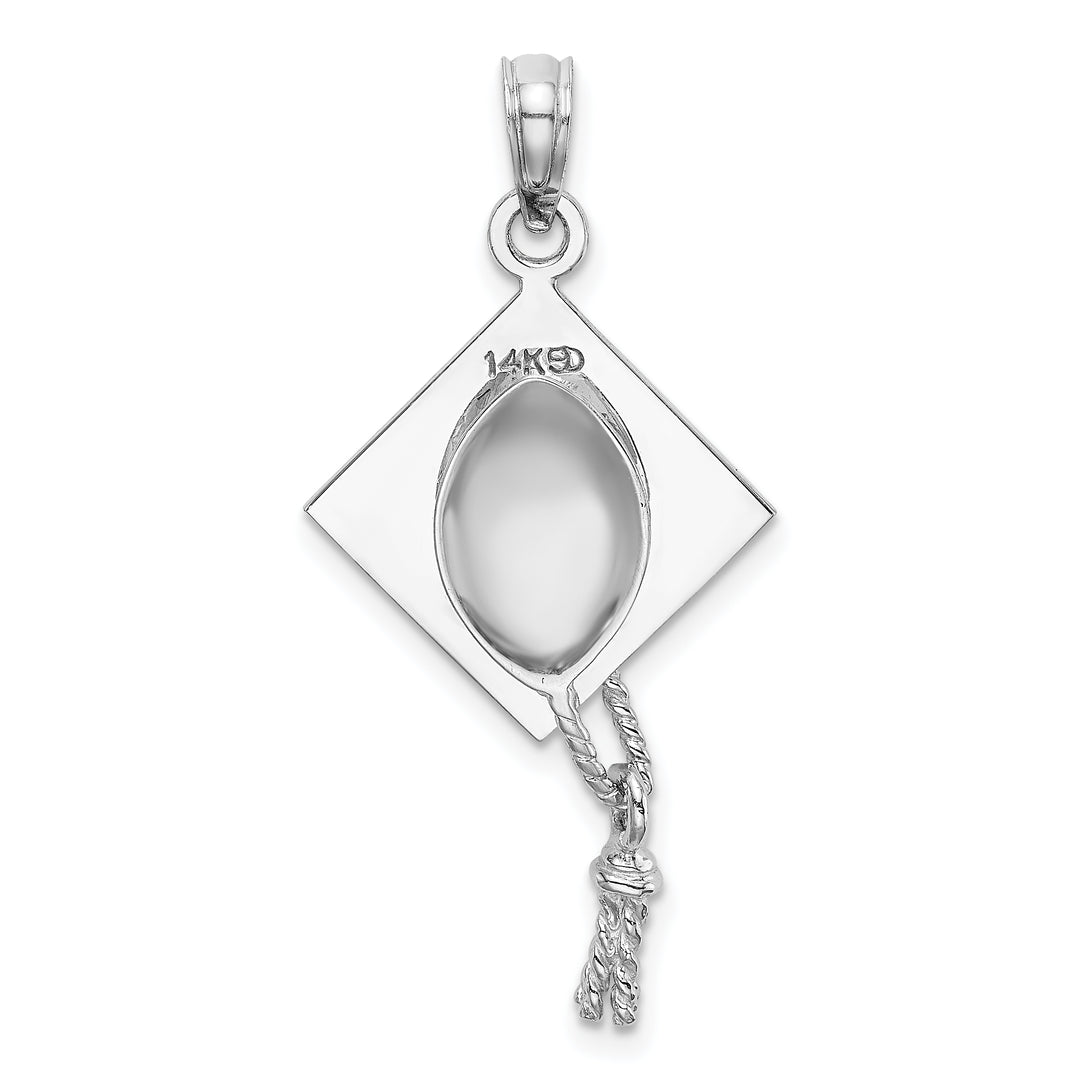 14K White Gold 3-D Graduation Cap with Moveable Tassel Pendant