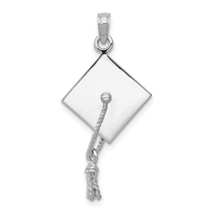 14K White Gold 3-D Graduation Cap with Moveable Tassel Pendant