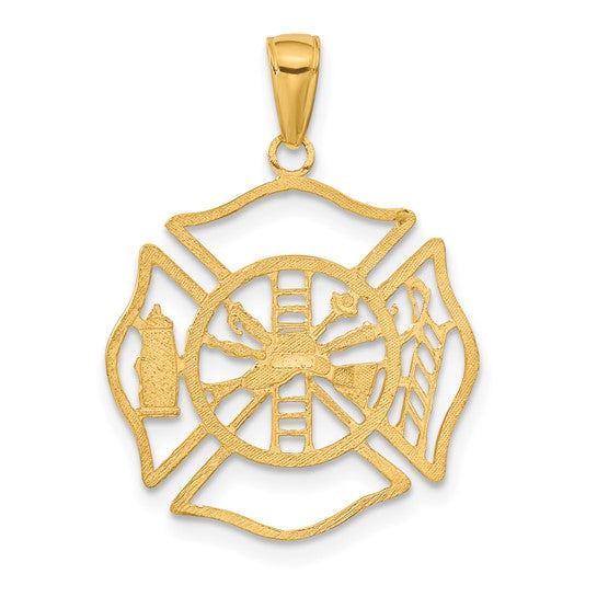 Solid 14k Yellow Gold Fireman Shield Pendant