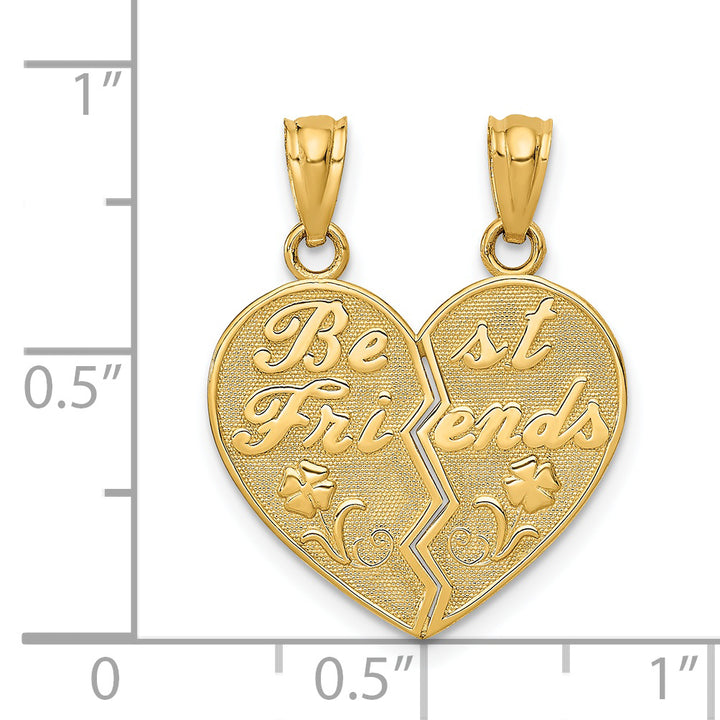 14k Yellow Gold BEST FRIENDS Heart Break Apart Charm Pendants