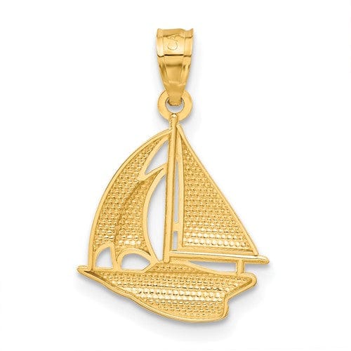 14k Yellow Gold Polished Finish Sailboat Pendant