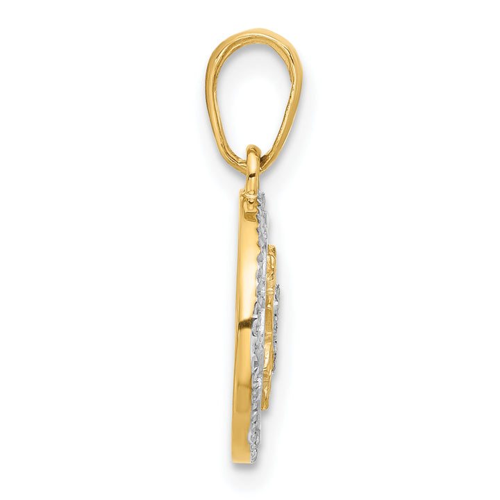 14k Yellow, White Gold Polished Floral Design Circle Filgree Pendant