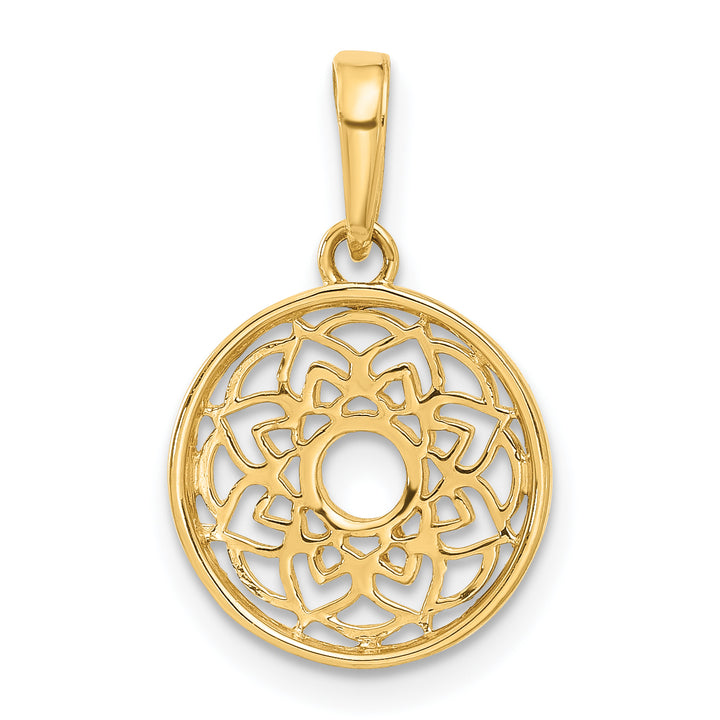 14k Yellow, White Gold Polished Floral Design Circle Filgree Pendant