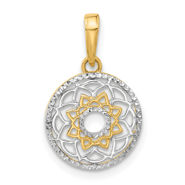 14k Yellow, White Gold Polished Floral Design Circle Filgree Pendant