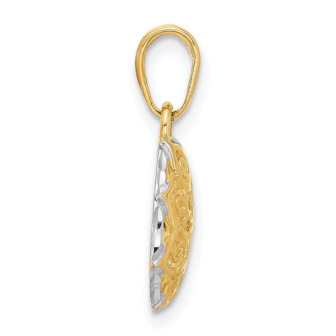 14k Yellow, White Gold Floral Design Circle Filgree Pendant