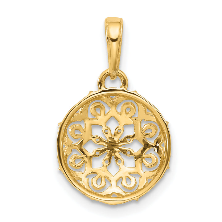 14k Yellow, White Gold Floral Design Circle Filgree Pendant