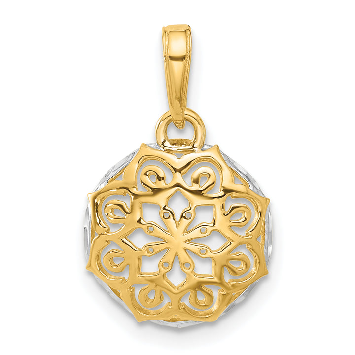 14k Yellow, White Gold Floral Design Circle Filgree Pendant