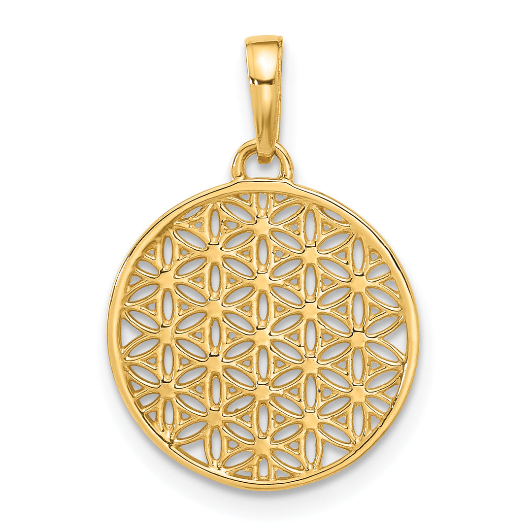 14K Yellow,White Gold D.C Flower Circle Design Filigree Pendant