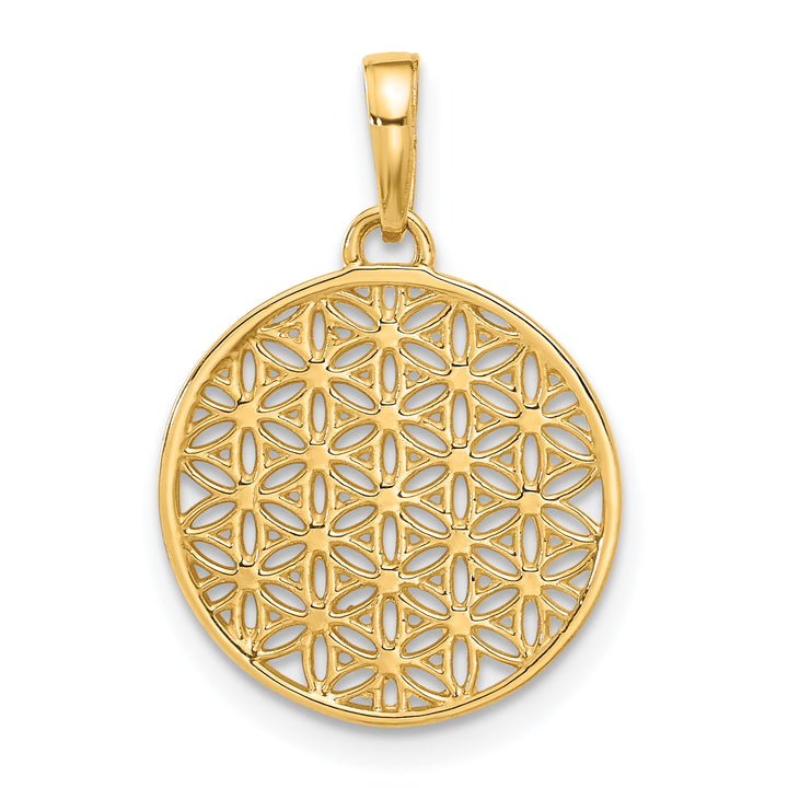 14K Yellow,White Gold D.C Flower Circle Design Filigree Pendant