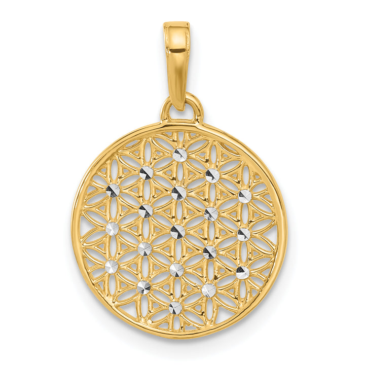 14K Yellow,White Gold D.C Flower Circle Design Filigree Pendant