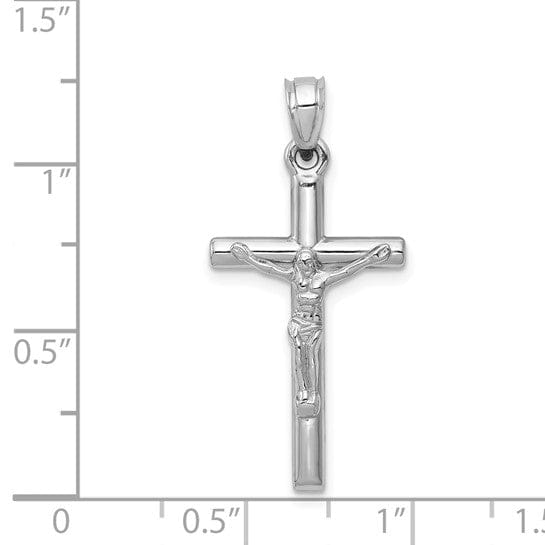 14k White Gold Hollow Cross Crucifix Pendant