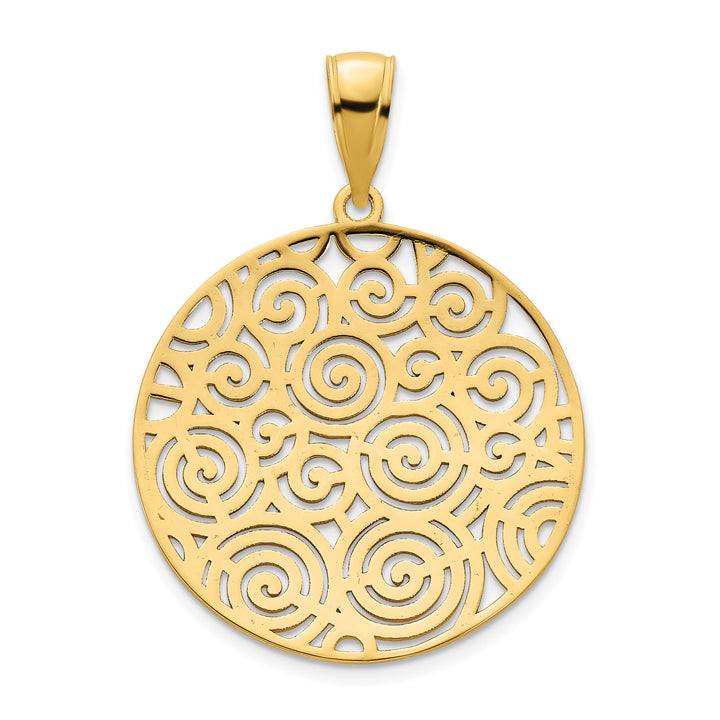 14k Yellow Gold Fancy Filigree Swirl Design Disc Pendant
