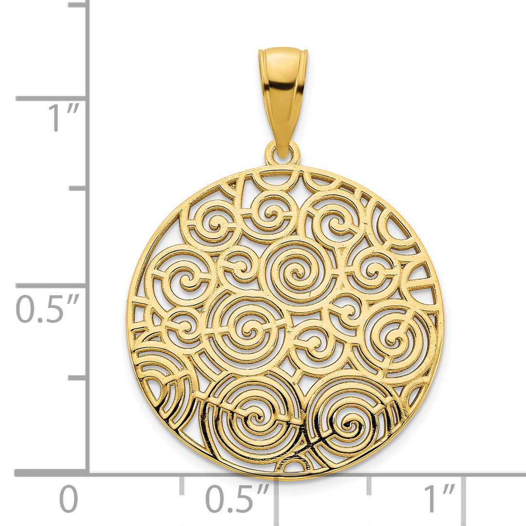 14k Yellow Gold Fancy Filigree Swirl Design Disc Pendant