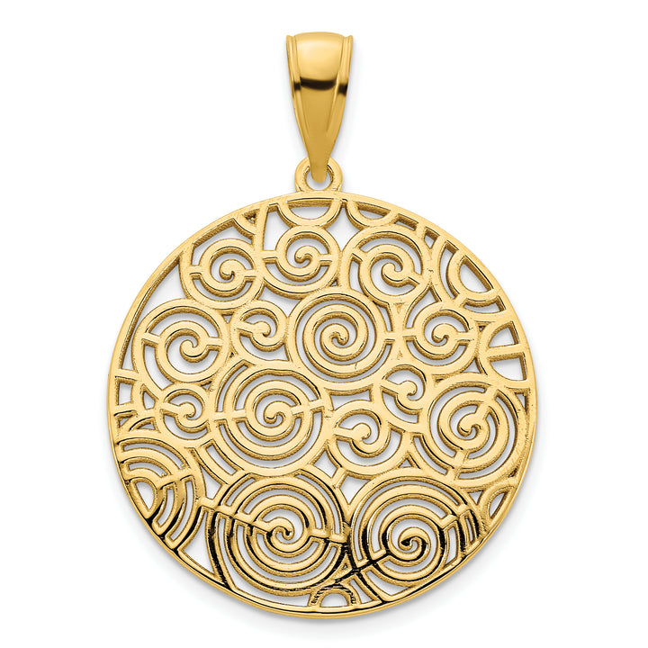 14k Yellow Gold Fancy Filigree Swirl Design Disc Pendant