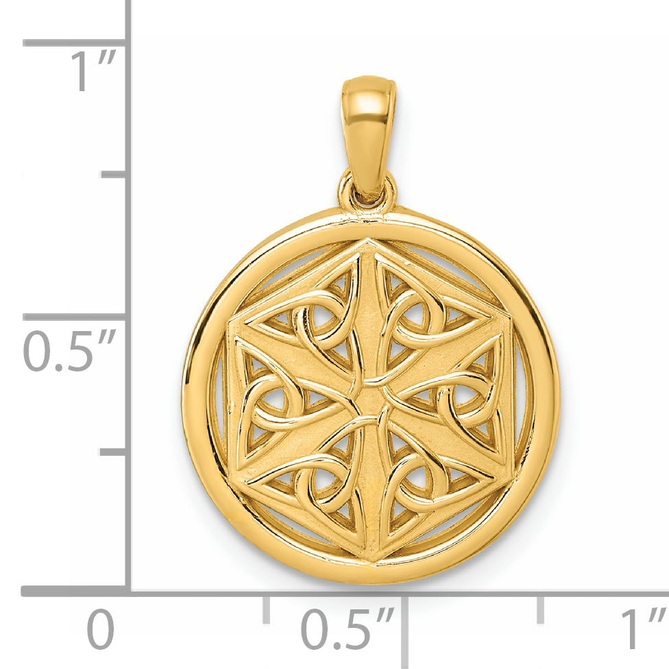 14K Yellow Gold Filigree Celtic Knot Hexagon Pendant