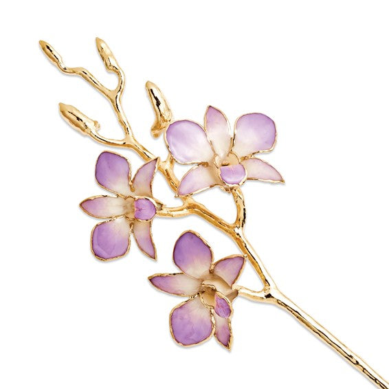 Lacquer Dipped 24k Gold Trimmed Lilac & White Orchid Stem Lacquer Dipped 24k Gold Trimmed Lilac & White Orchid Stem