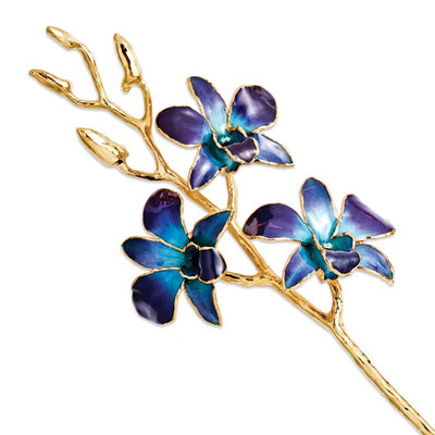 24k Gold Plated Trimmed Purple Blue Orchid Stem