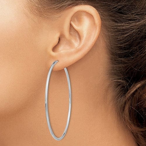 14k White Gold Polished Endless Hoop Earrings 2mm x 65mm